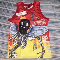 Rebel Minds Mens M Jersey Red With Flames Masked Skeleton “No Music”