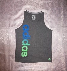 Adidas Climalite Men’s Large Ombre Logo Tank Top Gray Green Blue Workout Summer