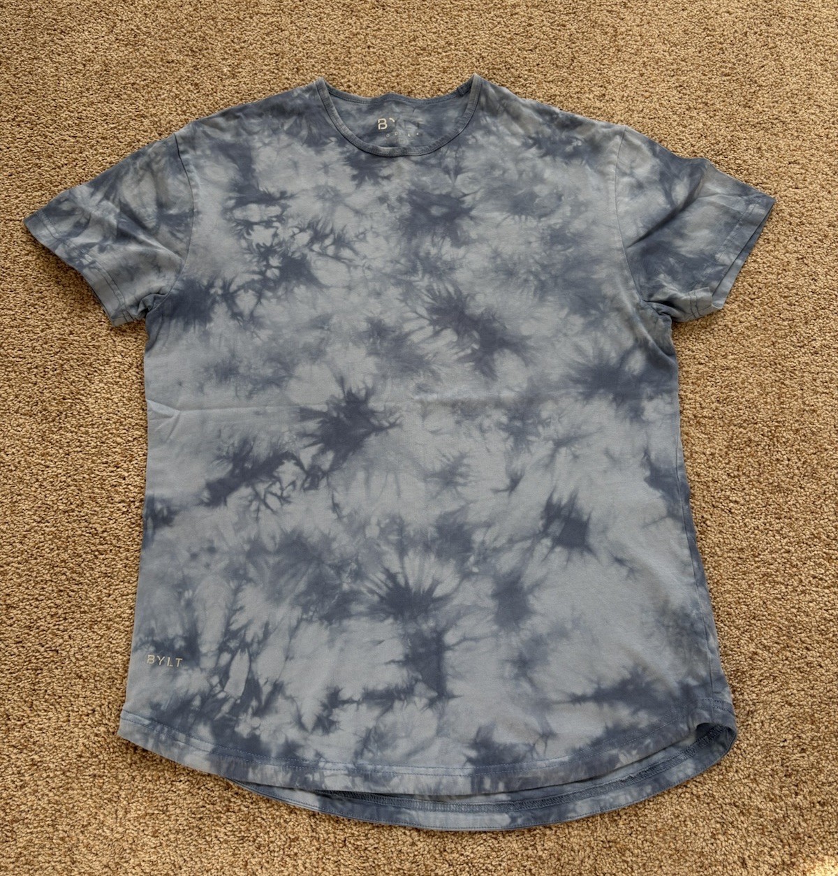 BYLT Mens Sky Blue Tye Dye Drop Cut Short Sleeve Shirt Size MEDIUM Casual gallery
