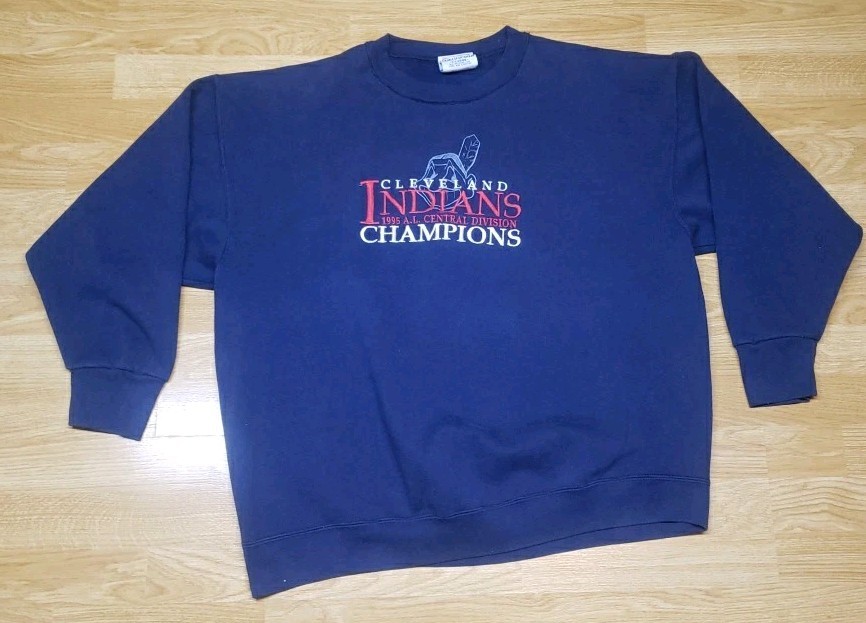 Cleveland Indians Chief Wahoo VTG Embroidered XL Sweatshirt 95 AL CENTRAL CHAMPS gallery