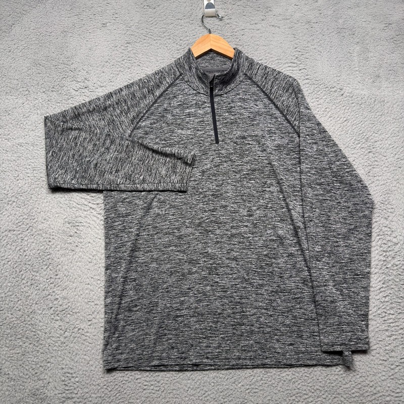 Under Armour Shirt Mens Large Heathered Gray 1/4 Zip Pullover Long Sleeve Mock gallery