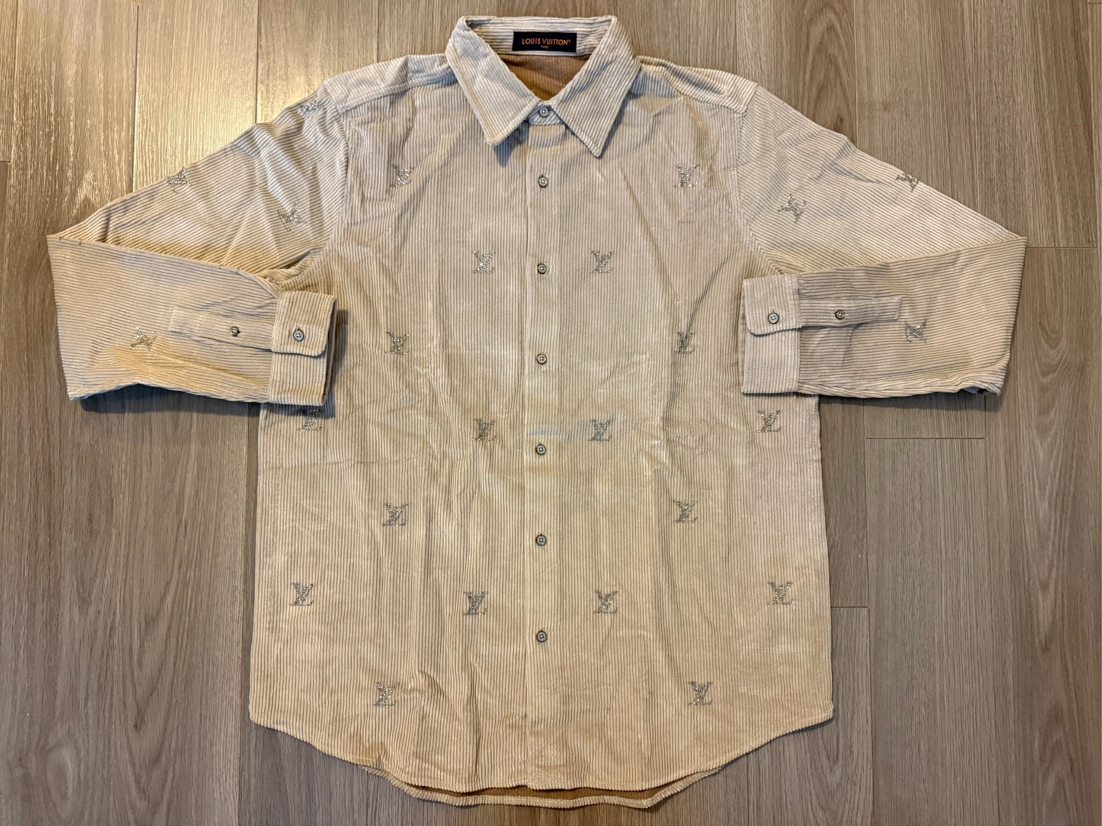 Louis Vuitton Blason Embellished Long-Sleeved Corduroy Shirt light beige sz M gallery