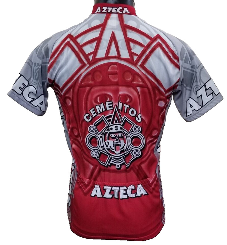 World Jerseys Cementos Azteca Cycling S/S Jersey Red White 3/4 Zip Sz L *Note gallery