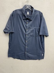 Club Ride Shirt Mens L Blue Short Sleeve Snap Front Cycling Zip Pocket Stretch