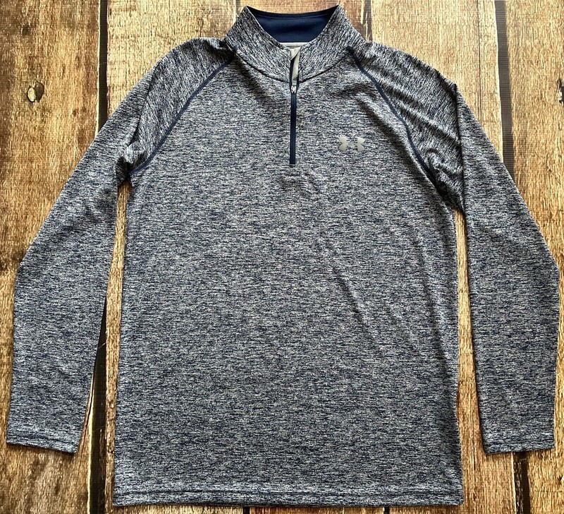UNDER ARMOUR HEATGEAR LOOSE LONG SLEEVE 1/4 ZIP BLUE MARLED SHIRT MENS SMALL EUC gallery