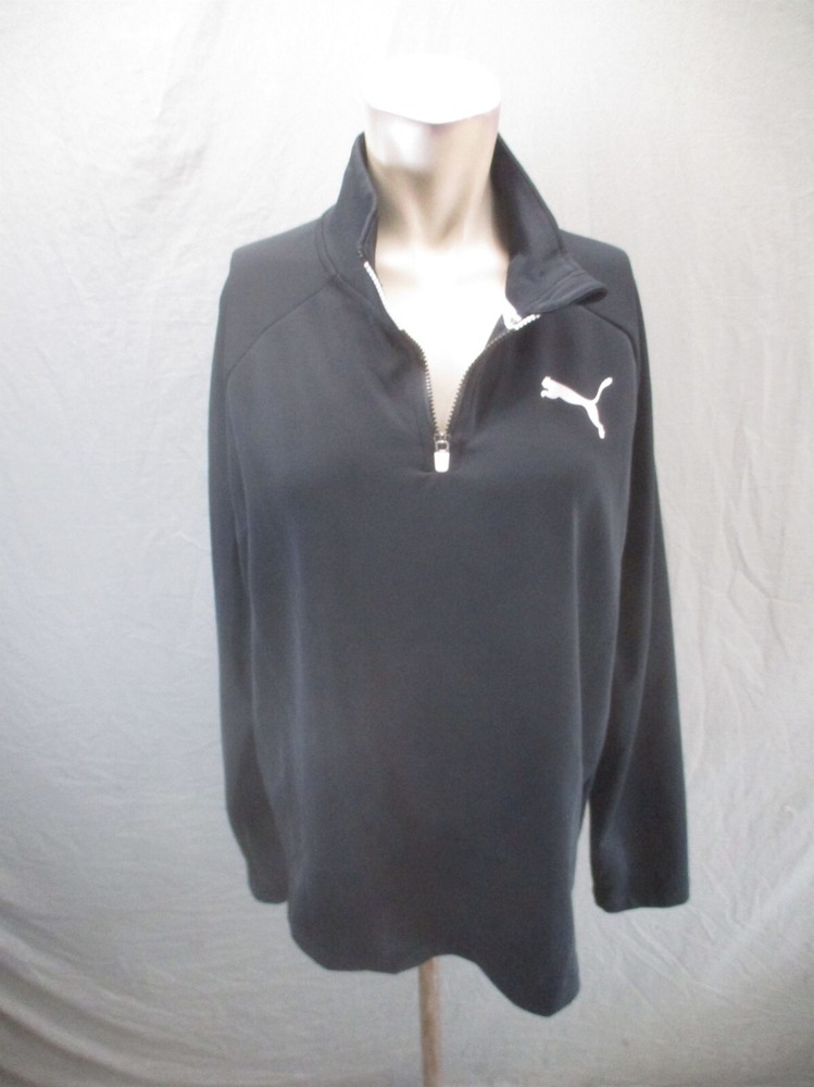 PUMA Size M Mens BLK 1/2 Zip Stand Collar Breathable Gym Athletic Pullover 771