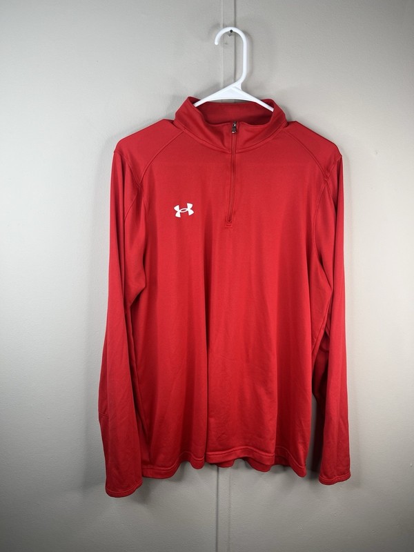 Under Armour Pullover Mens L Red 1/4 Zip Long Sleeve Athletic Loose Fit gallery
