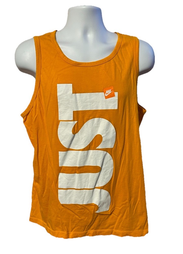 Nike Tank Top Just Do It Adult Large Orange White Spell Out Double Sided Running