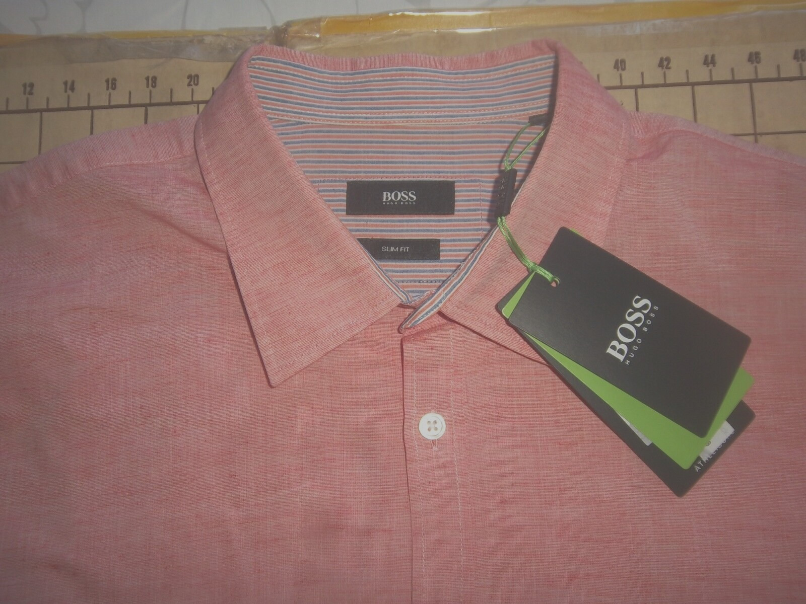 MENS XLARGE ORANGE HUGO BOSS SS BUTTON UP GERMAN FLAG ADORNED SHIRT - NWT gallery