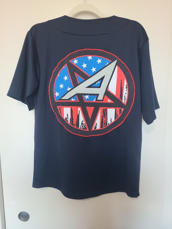 Anthrax Band Baseball Jersey shirt, Dk Blue button-up, Big A Pentagram, Sz Small gallery