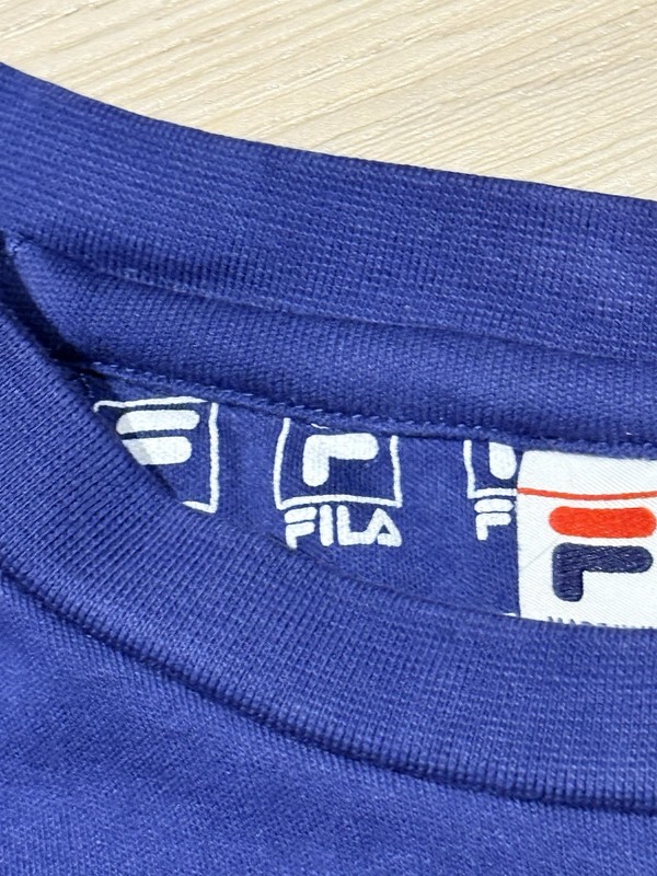 FILA Color Block Mens Short Sleeve Sz Medium M Spell Out - Red White Blue gallery