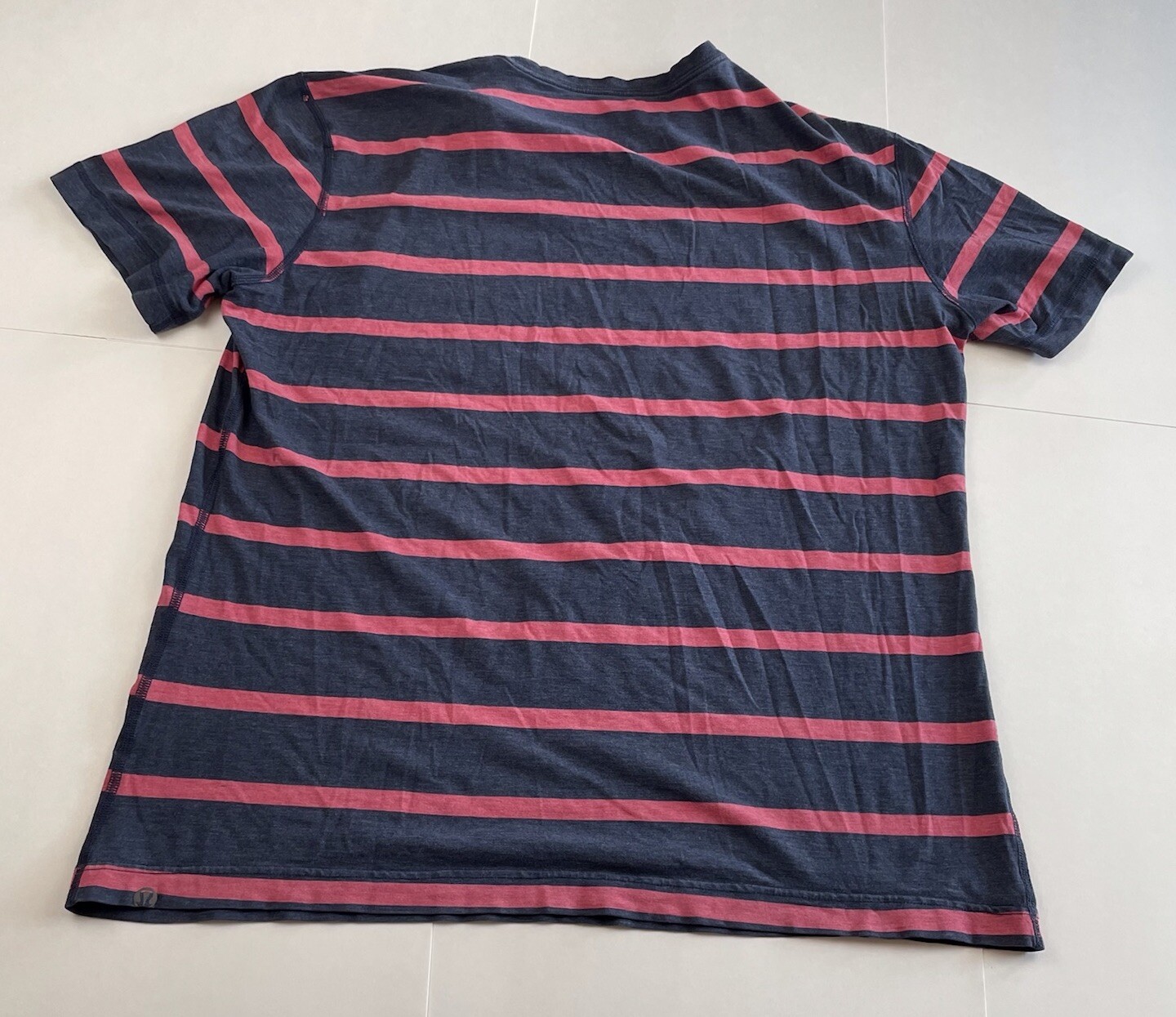 Lululemon 5 Year Basic Tee Shirt Navy Blue & Red Striped Men's Sz XXL gallery