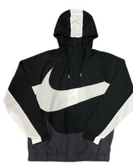 Nike Sportswear Swoosh Lined Woven Black Jacket Hooded Windrunner Logo Men Size