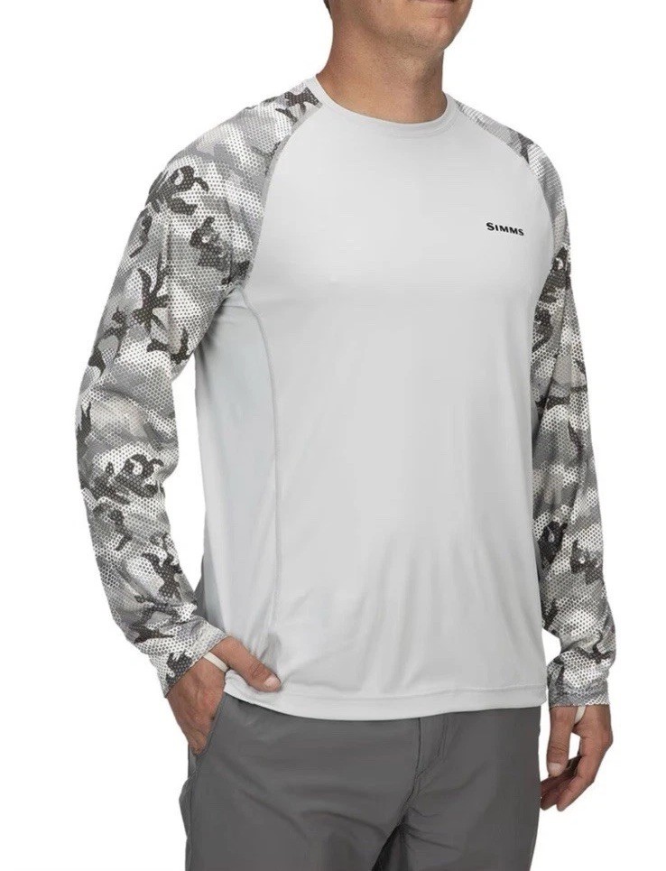 Simms Men’s XL Camo Sleeve SolarFlex UPF 50 Fishing Sun Shirt Long Sleeve gallery