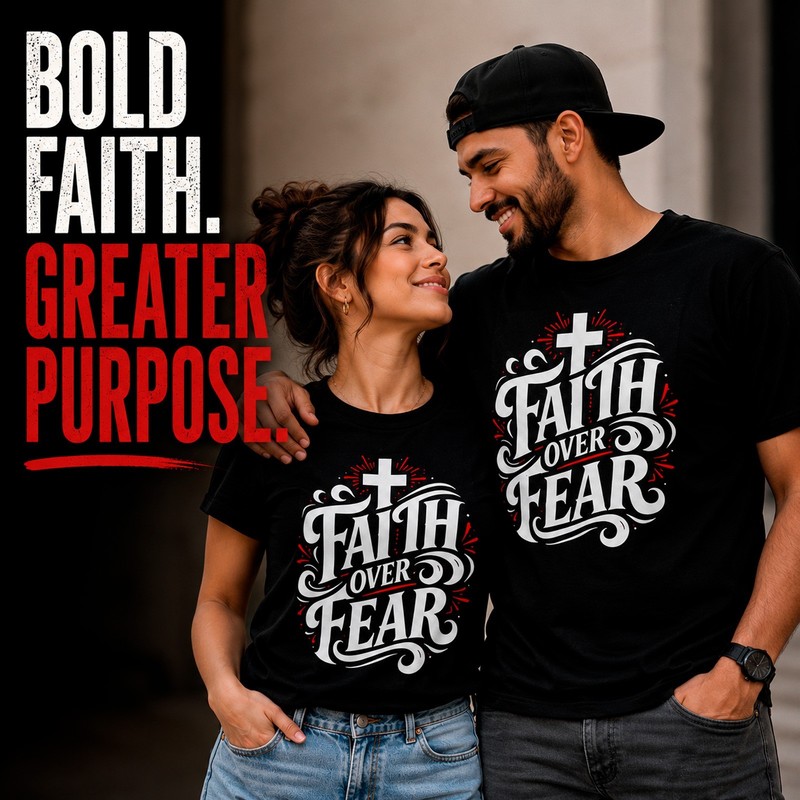 Christian T-Shirt Faith Over Fear Heavyweight 100% Cotton Unisex Graphic Tee gallery