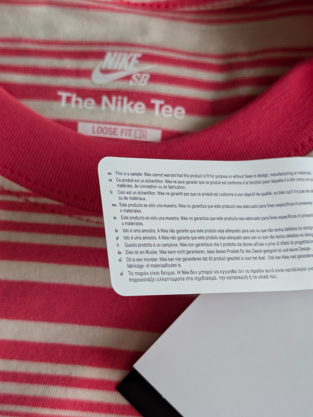SAMPLE Nike SB Striped Short Sleeve Shirt Pink Guava Ice FQ3711-838 mens size L gallery