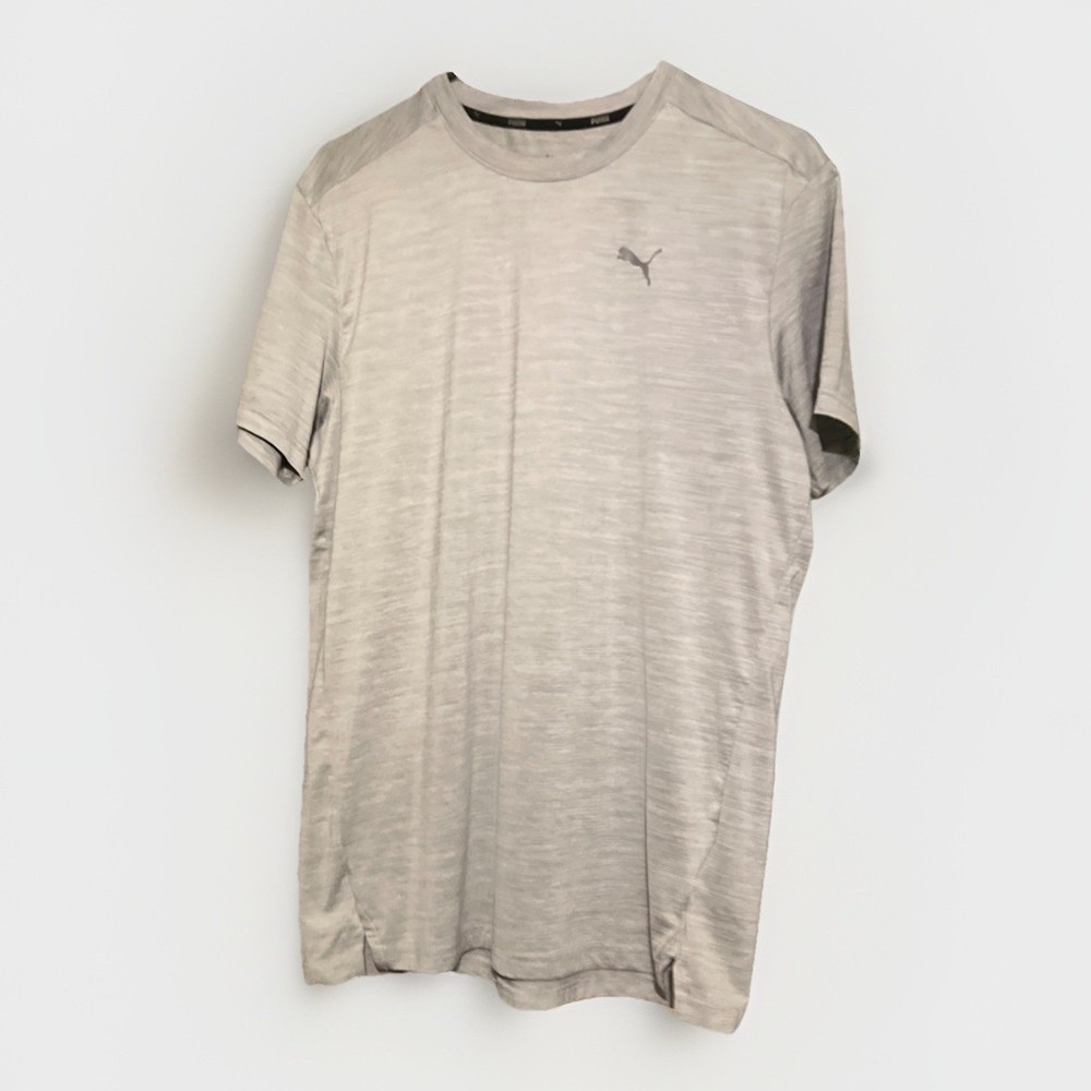 EUC Mens Puma Crew Neck Short Sleeve Tee T-shirt, Grey, Active Athletic, Medium