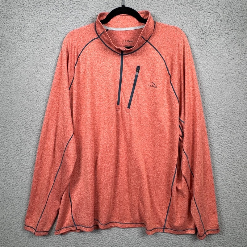 LL Bean Pullover Mens 3XL Red Orange Quick Dry Trail Tee 1/4 Zip Performance gallery