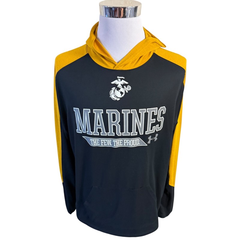 Under Armour USMC Marine Corps Hoodie T-Shirt Mens XL Black Yellow Military gallery
