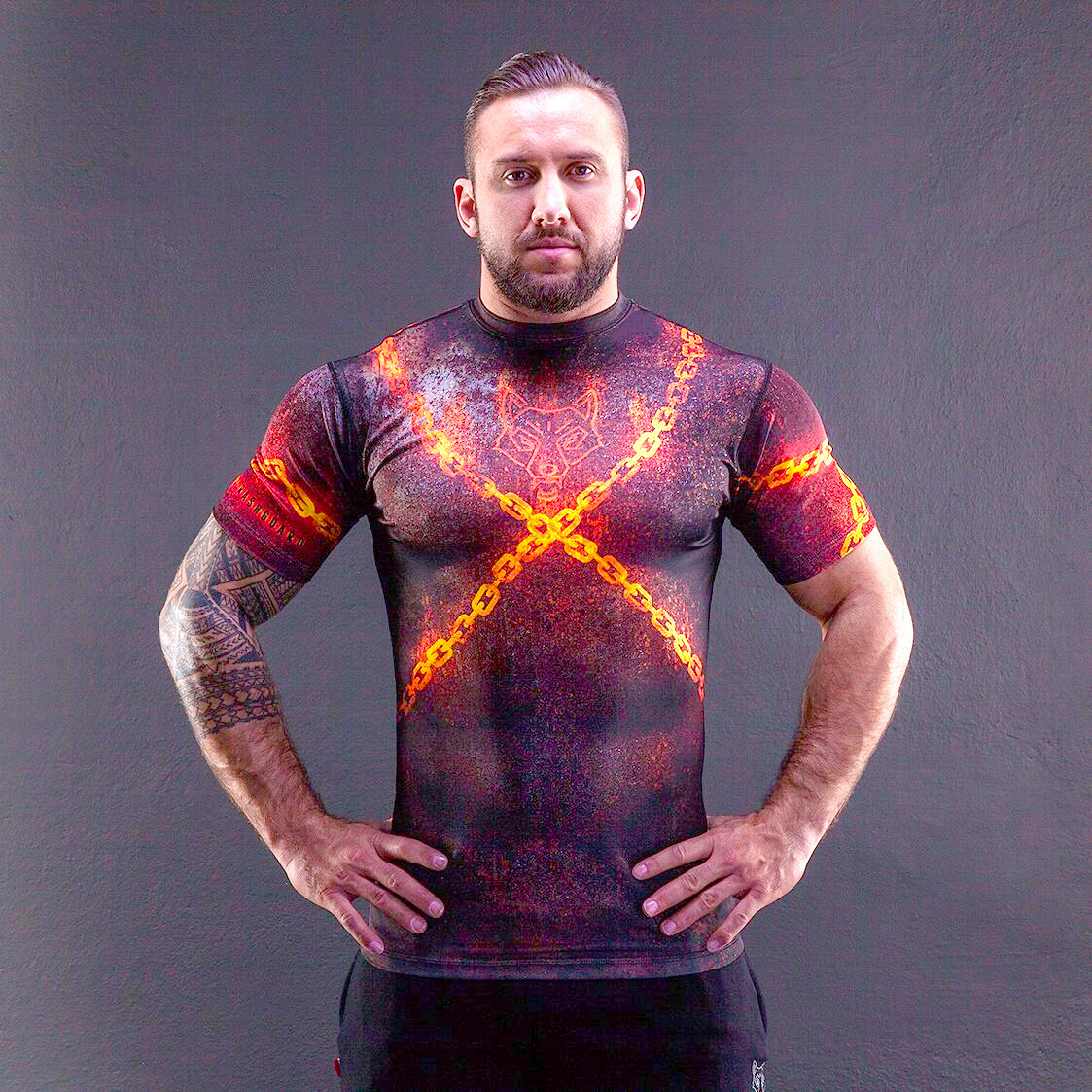 SYMBO Mens RASHGUARD FIRE CHAIN T-Shirt Thermal Active Compression Sports Fitness gallery