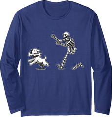 Halloween Dog Funny Skeleton Chasing Pet Humor Unisex Long Sleeve Tshirt