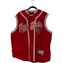 Vintage Hard Knocks Authentics Men Baseball Jersey Large Red Cotton Button Front