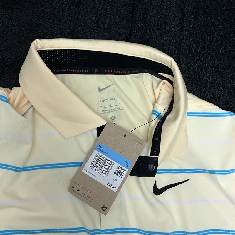 Nike Golf Tiger Woods Collection Striped Polo DR5318 821 Canary Yellow Gold Sz M gallery