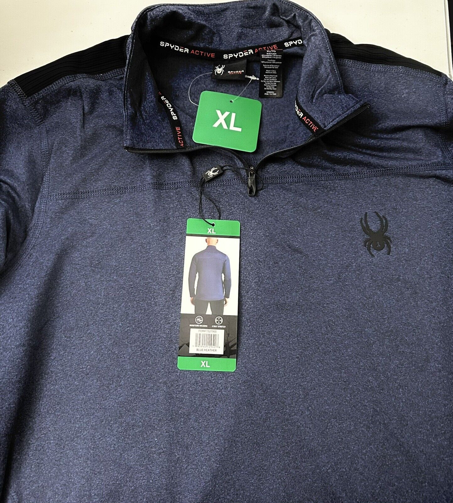 Spyder Active Men’s Performance ¼ Zip X-Large Blue/Heather Four-Way Stretch. gallery