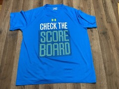 Under Armour Shirt, Men’s Size Large, Blue White Green, Check the Score Board