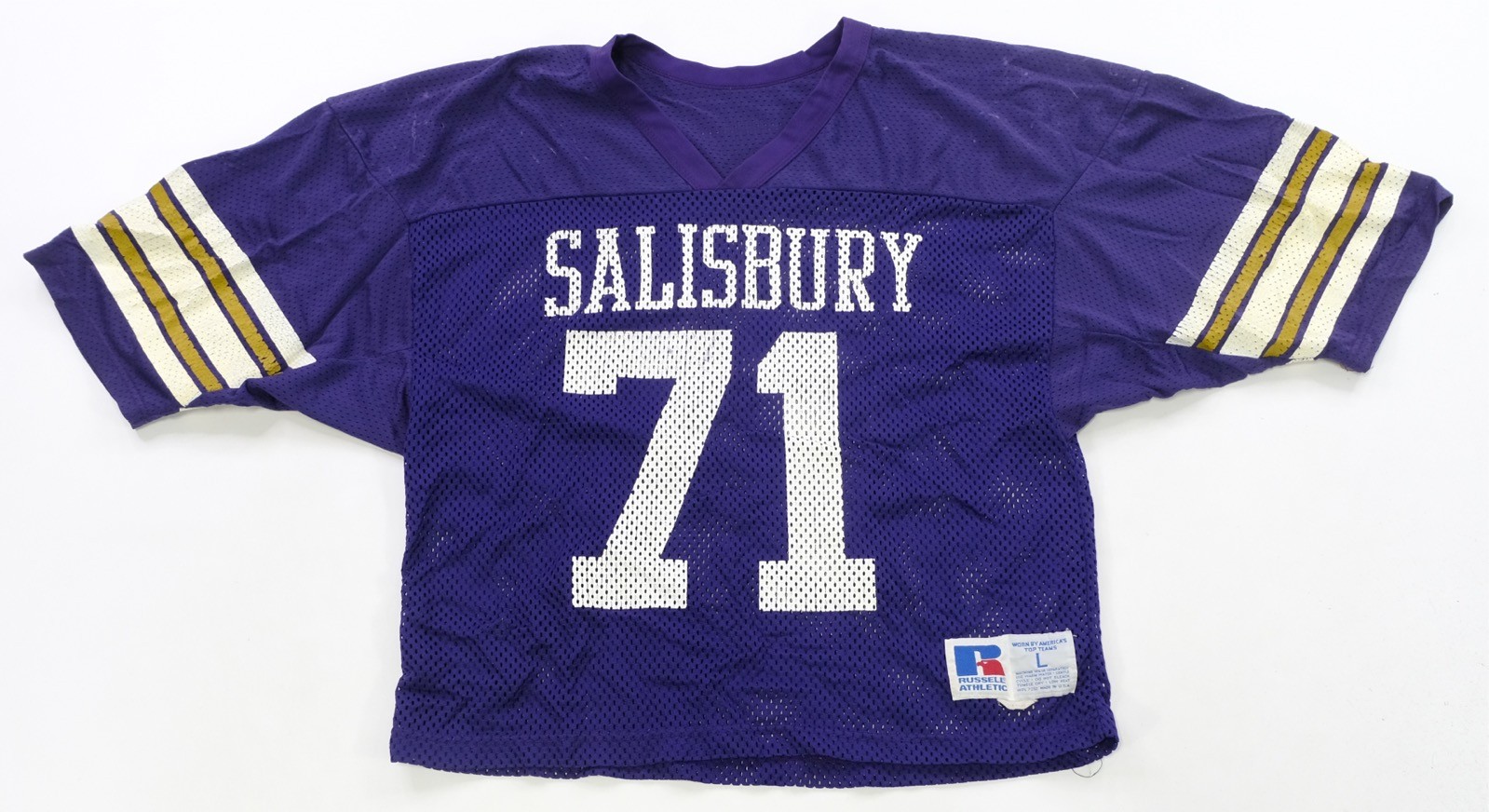 Rare VTG RUSSELL Salisbury Missouri High School #71 Mesh Football Jersey 80s L gallery