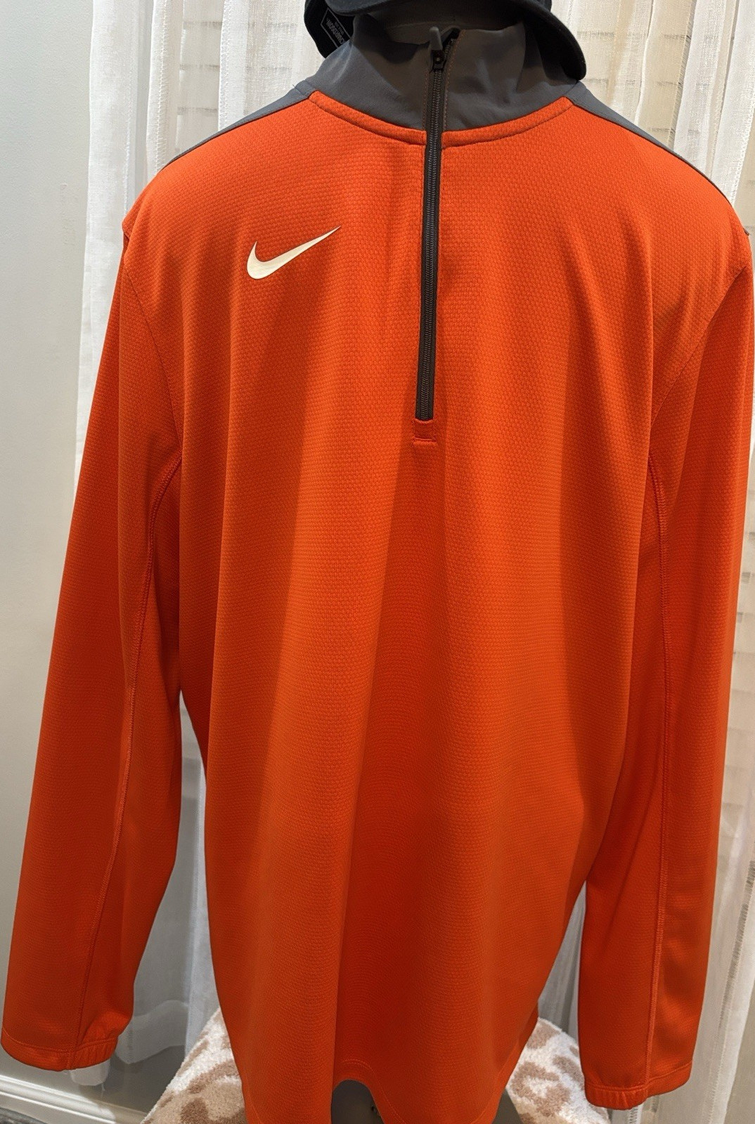 Nike Men's Orange Gray Colorblock 1/4 Zip Mock Neck Pullover Top Size L gallery