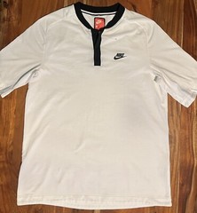 White & Black Nike Shirt, Large, Rare Button Neck Nike Casual Shirt, Great Shape