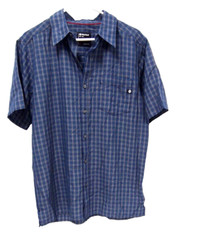 Marmot Mens Shirt M Blue Grey Checkered Hiking Fishing Short Sleeve Polyester