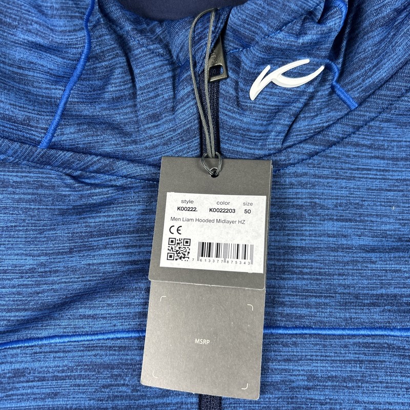 KJUS Golf Hoodie Liam Tech Wool 1/4 Zip Medium Bright Blue Polyester MSRP $249 gallery