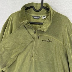 Eddie Bauer Waffle Knit 1/4 Zip Men’s XXL Pullover Green Grid Fleece Hiking