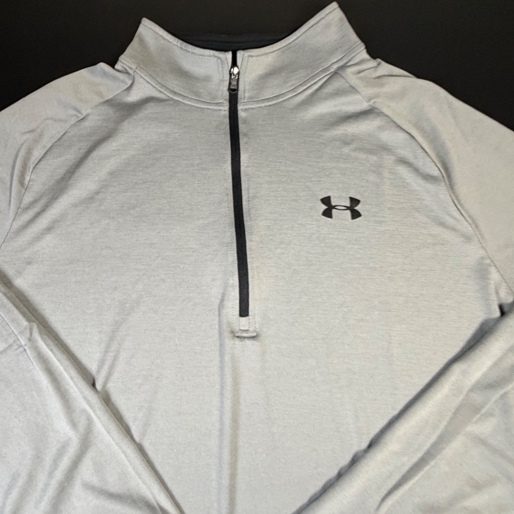 Under Armour Mens 2XL HeatGear 1/4 Zip Pullover Gray Long Sleeve Training K3