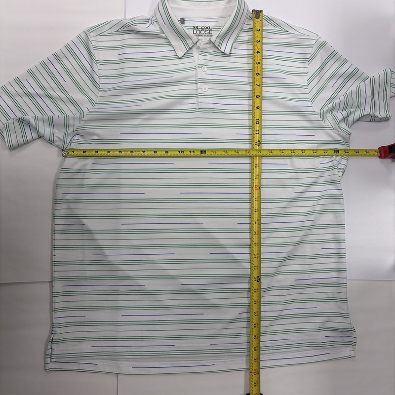 Under Armour Heatgear White Golf Shirt Mens 2XL Green Blue Stripes Athletic gallery