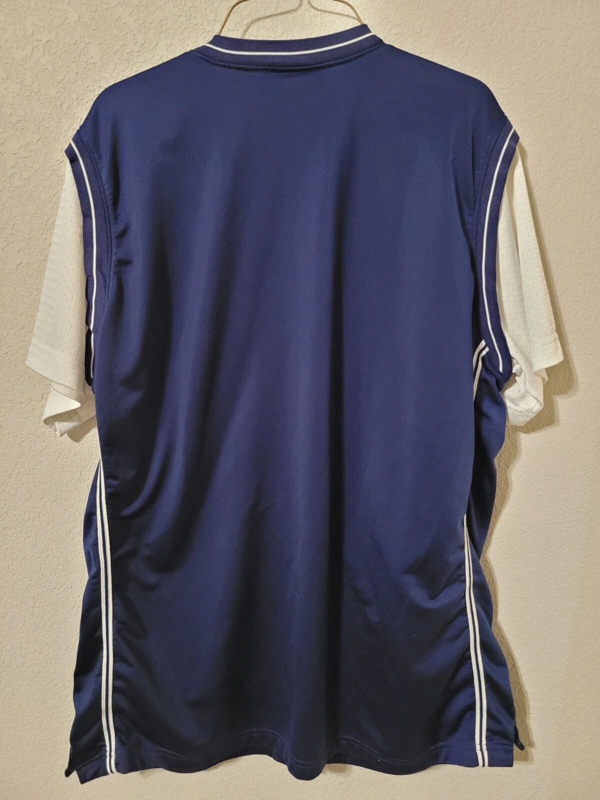 Vintage 90s Adidas Mens Large Button Up Short Sleeve Basketball Blue Warm Up L47 gallery