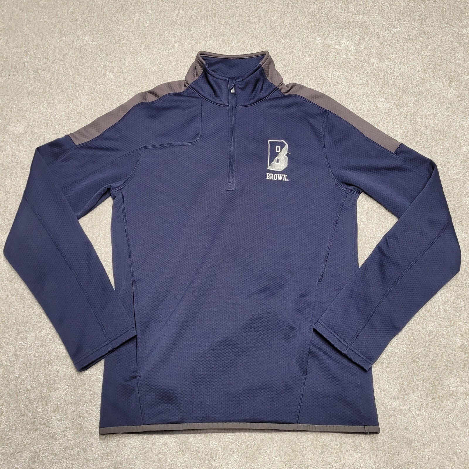 Under Armour Pullover Mens Small Blue Loose ¼ Zip Long Sleeve Brown Logo Pockets gallery
