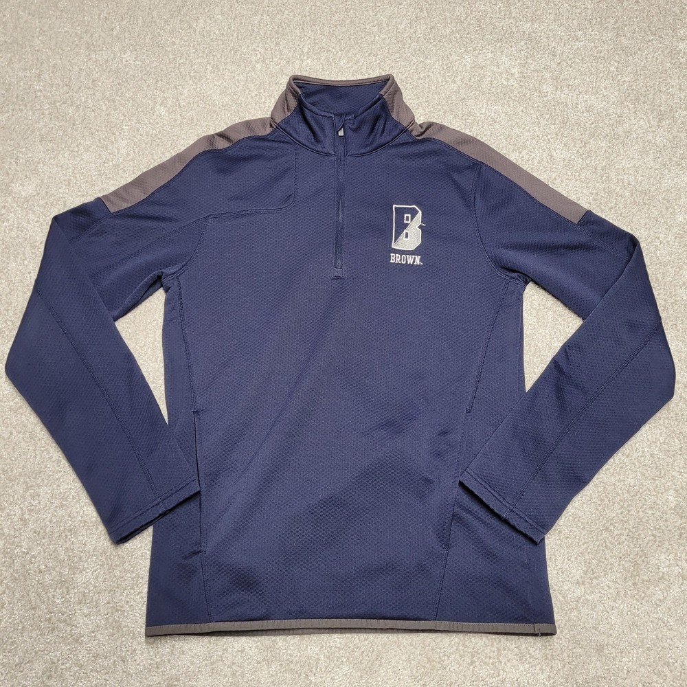 Under Armour Pullover Mens Small Blue Loose ¼ Zip Long Sleeve Brown Logo Pockets