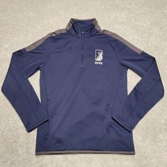 Under Armour Pullover Mens Small Blue Loose ¼ Zip Long Sleeve Brown Logo Pockets