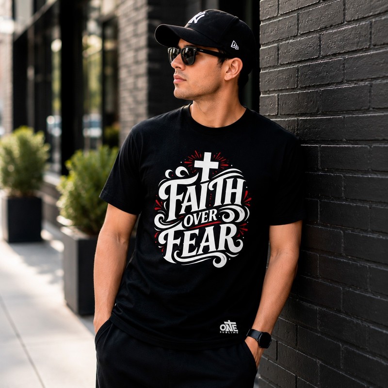 Christian T-Shirt Faith Over Fear Heavyweight 100% Cotton Unisex Graphic Tee gallery