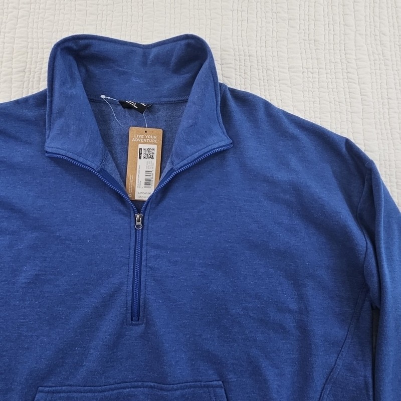 Eddie Bauer 1/4 Zip Pullover Sweater Men's L Blue NWT Kangaroo Pockets NEW gallery