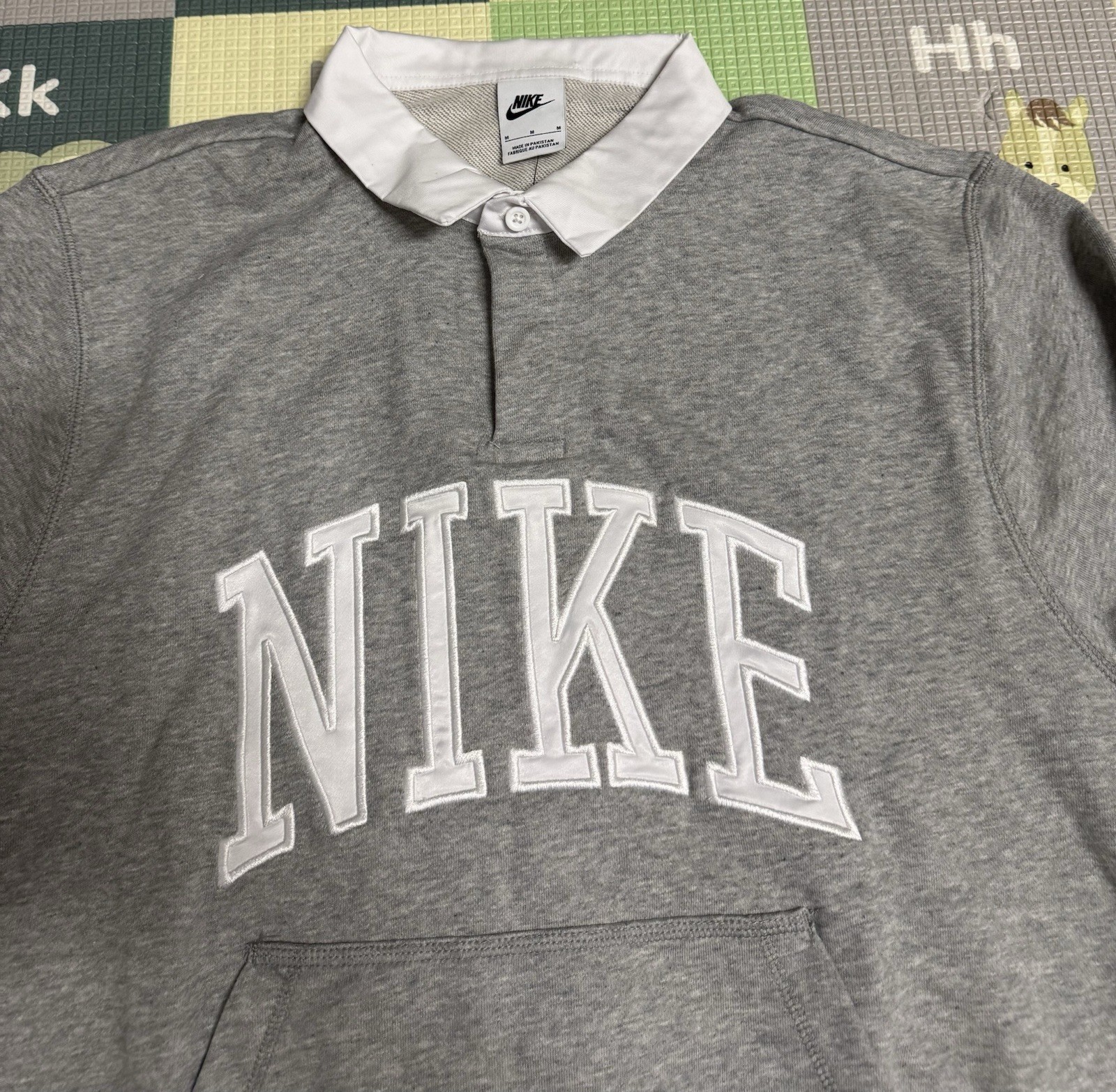 Nike Club Fleece Long Sleeve Rugby Polo Mens Sz Medium Grey White FN3112-063 NEW gallery