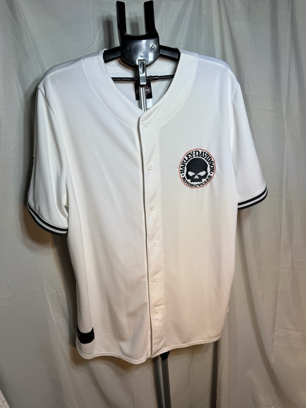 Harley-Davidson White Baseball Jersey Willie G Logo Daytona Beach Dealer Mens XL gallery