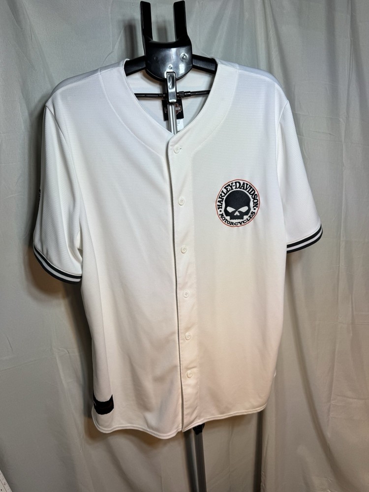 Harley-Davidson White Baseball Jersey Willie G Logo Daytona Beach Dealer Mens XL