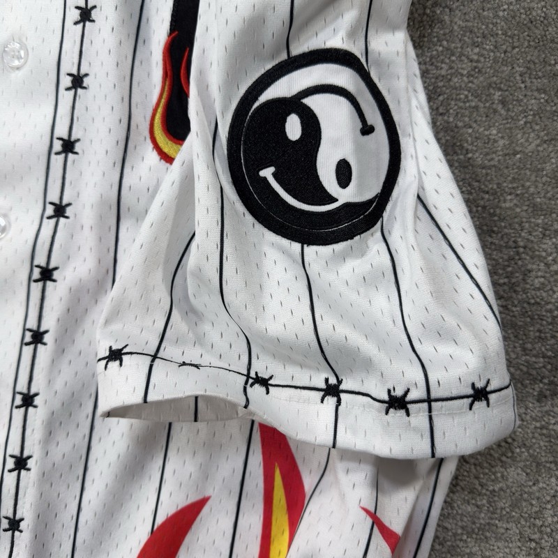 Ghastly Mens Flame Skull Baseball Jersey Button Front White Black XL Ghengar gallery
