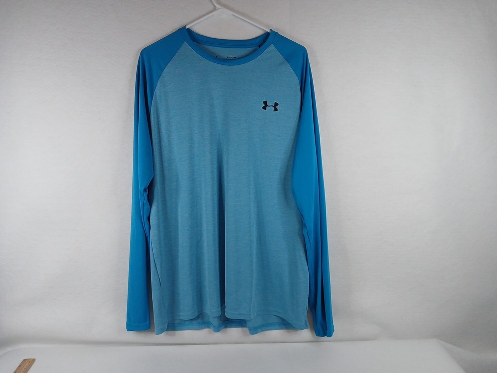 Under Armour Long Sleeve Shirt XL Blue Poly Casual Sport Baseball Football Run