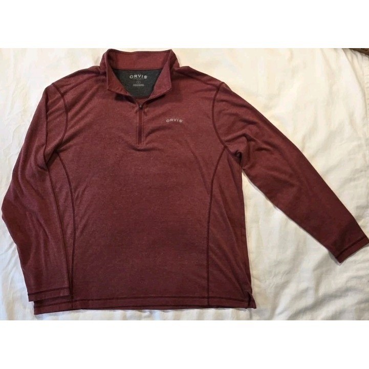 Orvis 1/4 Zip Pullover Base Layer Men's Large Maroon Soft Lightweight Wicking