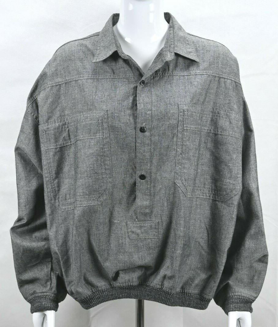 Retro Members Only Pullover Long Sleeve Gray Three Button Top Size L RN#28593 gallery